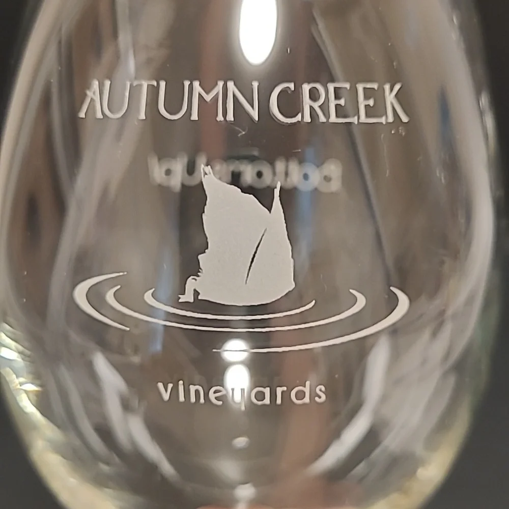 Pair of Autumn Creek Vineyards, Bottoms Up Wine Glasses